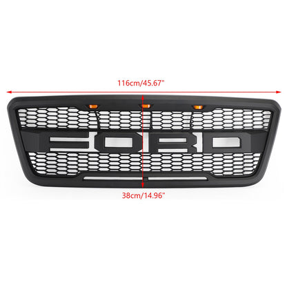 2004-2008 Ford F150 Raptor Front Grill Upper Bumber Honeycomb Black Grille With LED & Letter