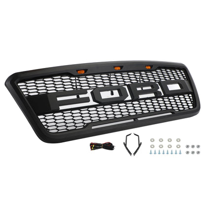 2004-2008 Ford F150 Raptor Style Grill Matte Black Front Bumper Replacement Grille W/ LED