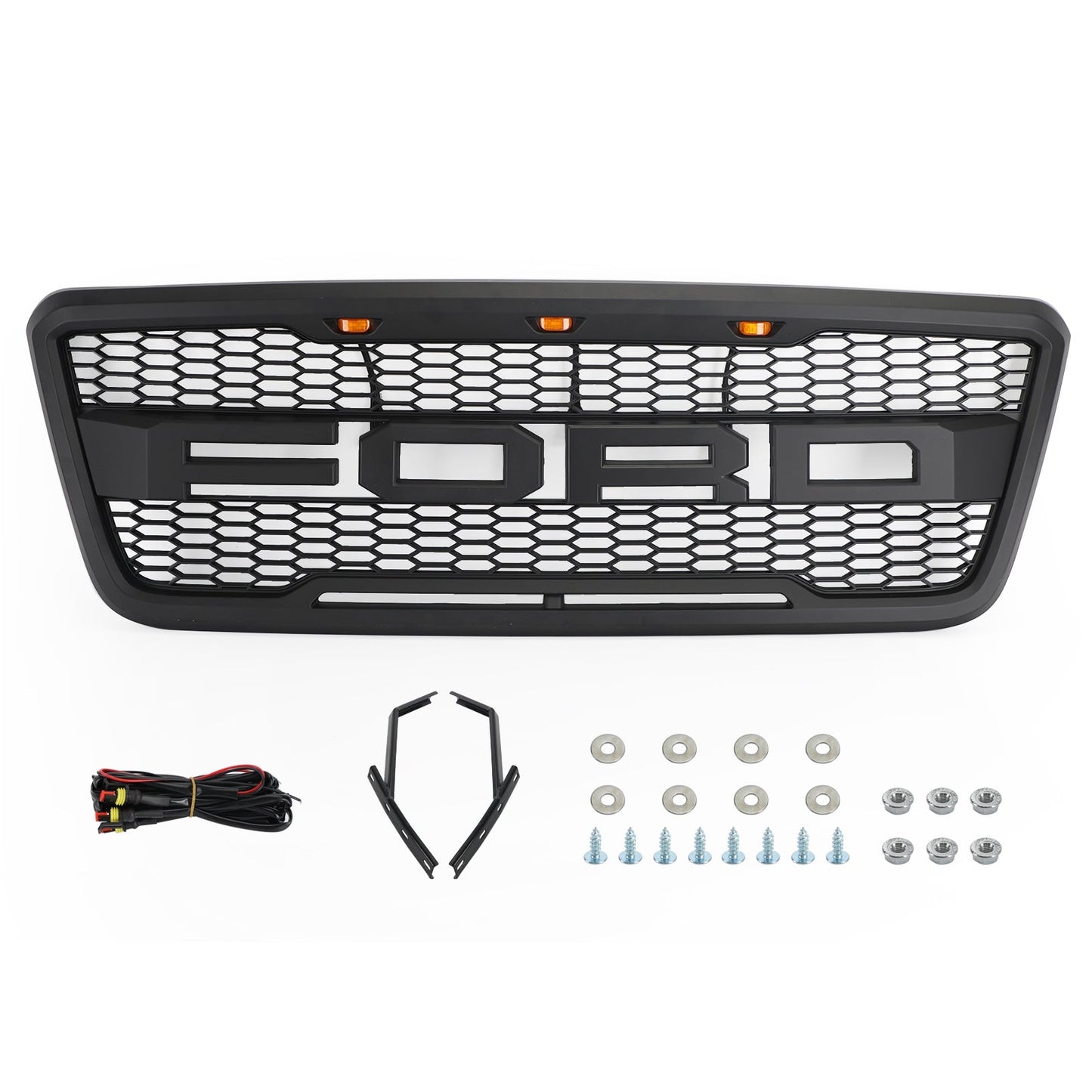 2004-2008 Ford F150 Raptor Style Grill Matte Black Front Bumper Replacement Grille W/ LED