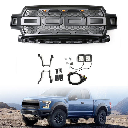2018-2020 Ford F150 Raptor Style Front Bumper Grill Black Grille W/ LED