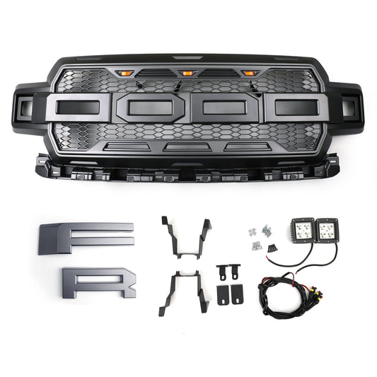 2018-2020 Ford F150 Raptor Style Front Bumper Grill Black Grille W/ LED