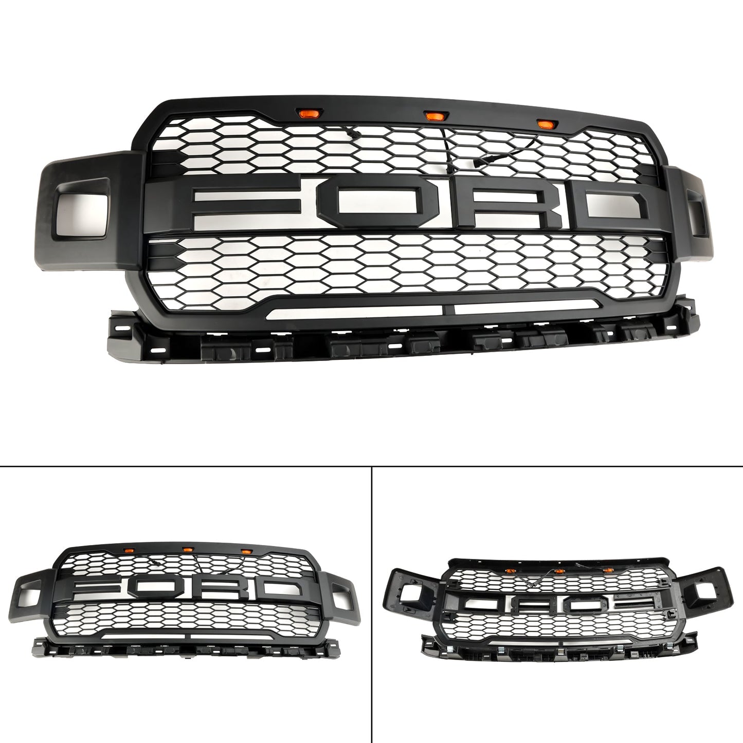 2018-2020 Raptor Style Ford F 150 Matt Black Front Grille Air Intake Radiator Bumper Honeycomb Grill + LED light