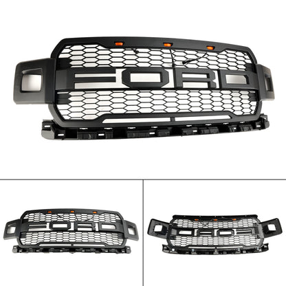2018-2020 Ford F-150 Raptor Style Front Bumper Grill Replacement Black Grille W/ LED