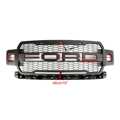 2018 2019 2020 Ford F-150 Raptor Style Grille With LED Lights Front Bumper Replacement Matte Black Grille