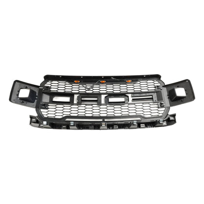 2018 2019 2020 Ford F-150 Raptor Style Grille With LED Lights Front Bumper Replacement Matte Black Grille