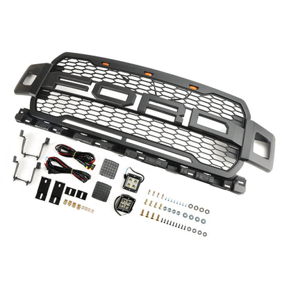 2018 2019 2020 Ford F-150 Raptor Style Grille With LED Lights Front Bumper Replacement Matte Black Grille