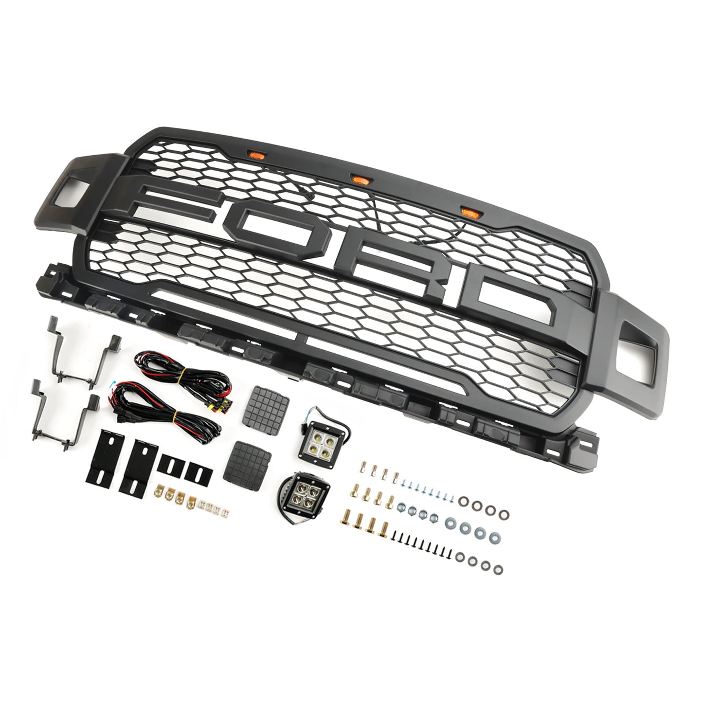 2018-2020 Raptor Style Ford F 150 Matt Black Front Grille Air Intake Radiator Bumper Honeycomb Grill + LED light