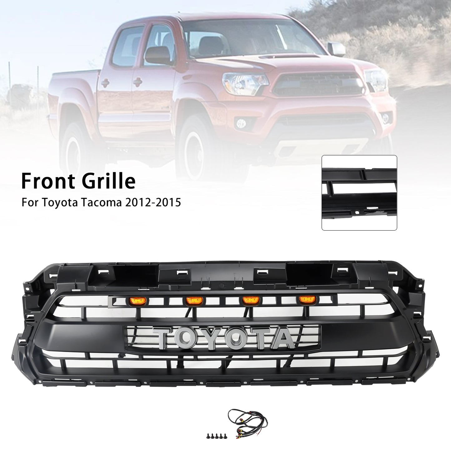 Toyota 2012 2013 2014 2015 Tacoma Front Grille TRD PRO Style Mesh Matte Black Grill W/ LED Light