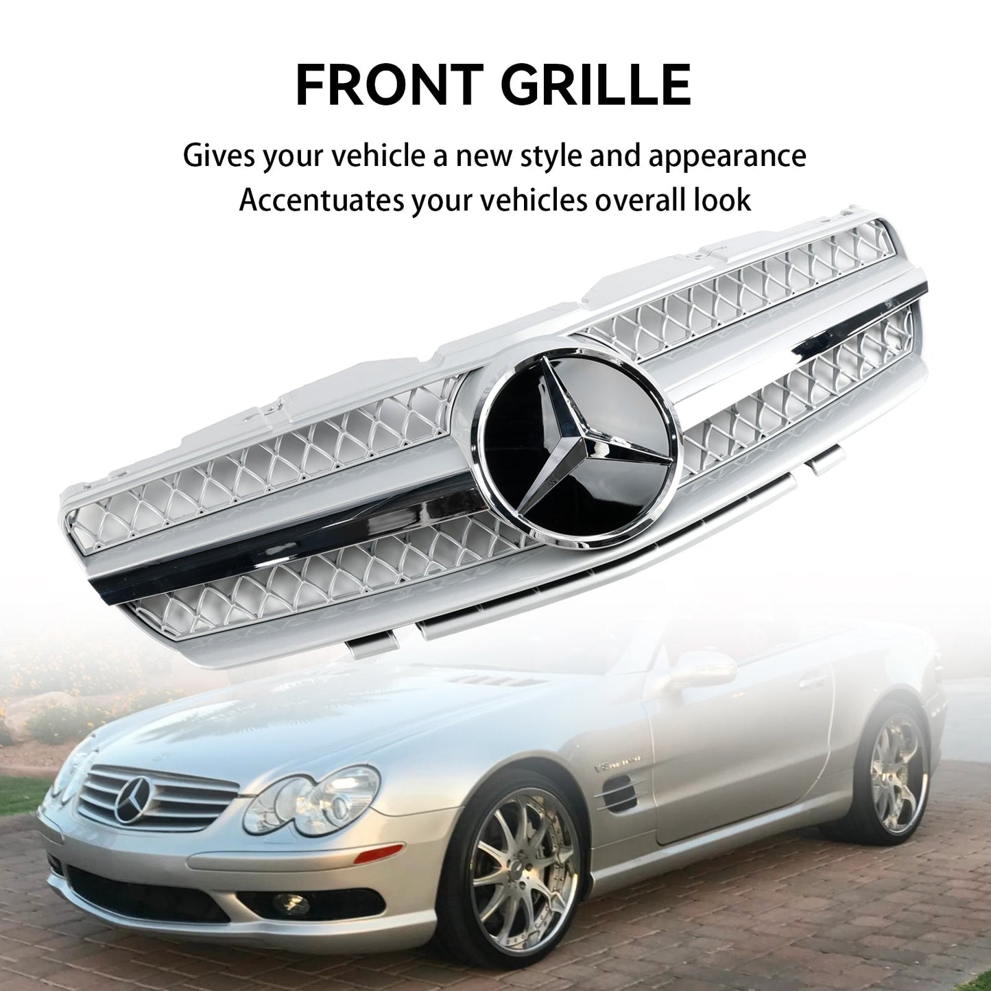 2002-2006 Mercedes Benz R230 SL Class SL350/500/600/SL55/65 1 Fin Star Grill black Chrome Grille