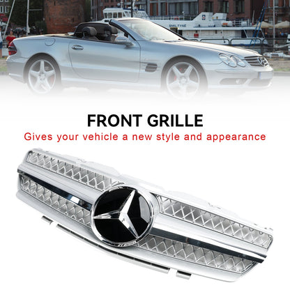 2002-2006 Mercedes Benz SL-Class R230 SL350/500/600/SL55/65 Front Bumper Upper Grill Silver Chrome Grille