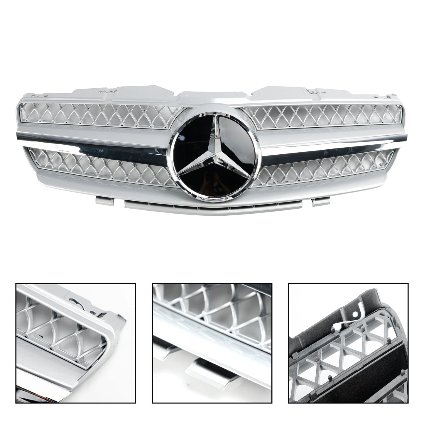 2002-2006 Mercedes Benz SL-Class R230 SL350/500/600/SL55/SL65 Front Bumper Upper Grill Silver Chrome Grille