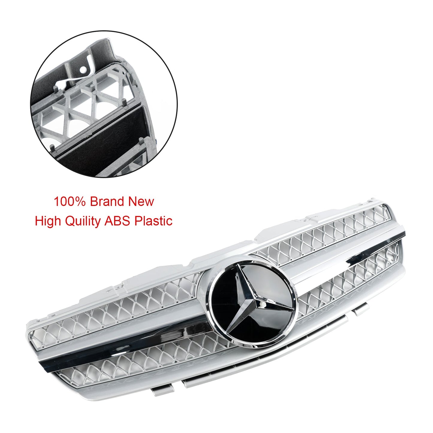 2002-2006 Mercedes Benz SL-Class R230 SL350/500/600/SL55/SL65 Front Bumper Upper Grill Silver Chrome Grille