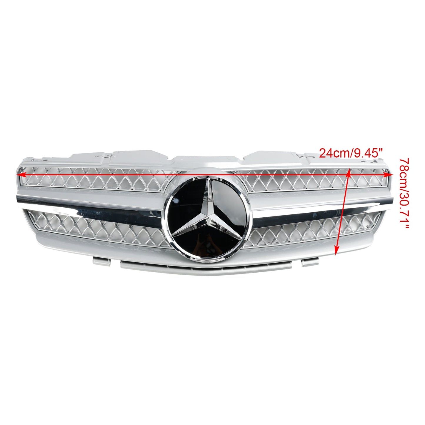 2002-2006 Mercedes Benz SL-Class R230 SL350/500/600/SL55/65 Front Bumper Upper Grill Silver Chrome Grille
