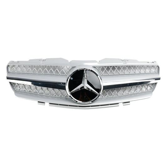 2002-2006 Mercedes Benz SL-Class R230 SL350/500/600/SL55/SL65 Front Bumper Upper Grill Silver Chrome Grille