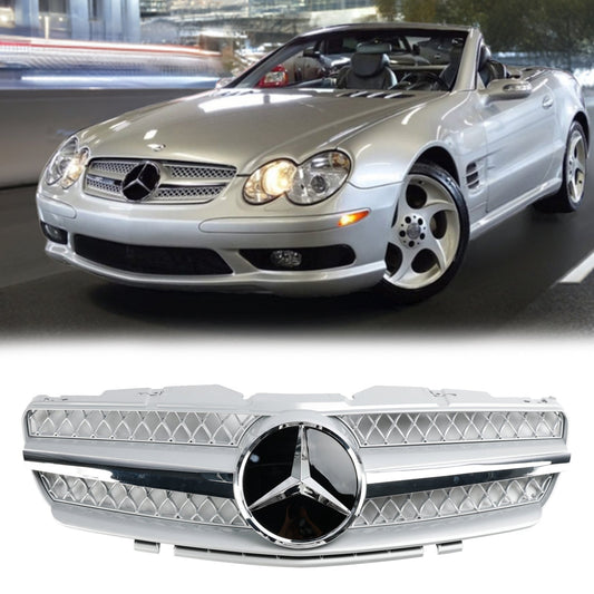 2002-2006 Mercedes Benz SL-Class R230 SL350/500/600/SL55/65 Front Bumper Upper Grill Silver Chrome Grille