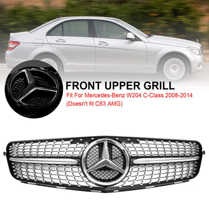 2008-2014 Mercedes Benz W204 C-Class C300 C350 Diamond Front Bumper Grill LED Emblem Grille