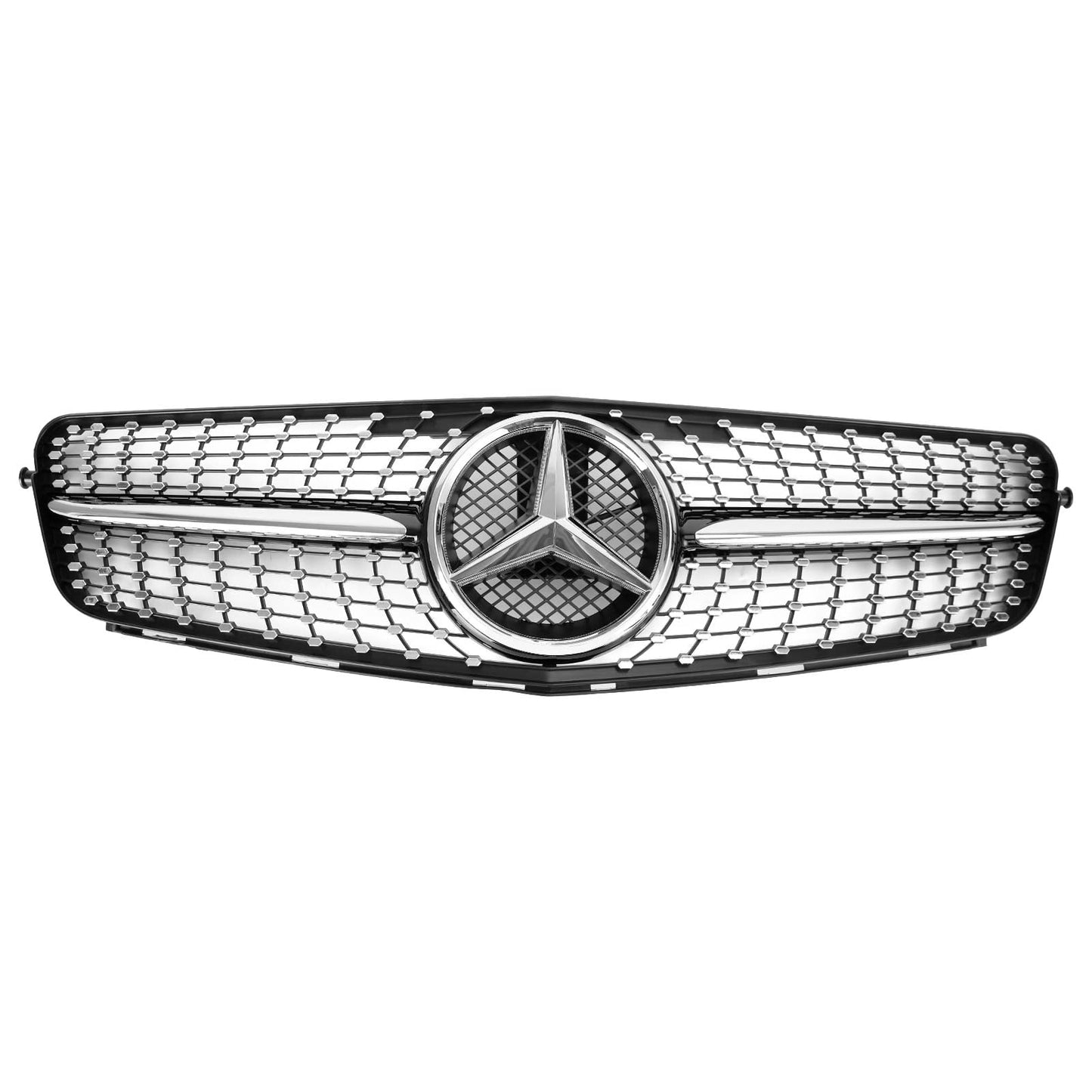 2008-2014 Mercedes Benz C-Class W204 Diamond Front Grill Replacement Chrome Grille With LED Star Emblem