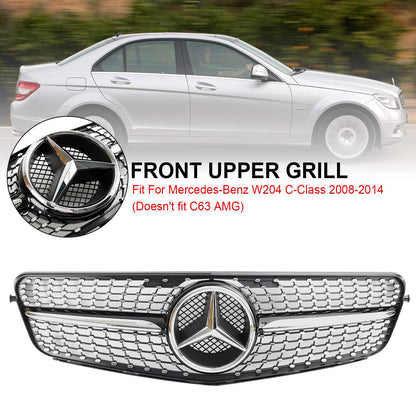 2008-2014 Mercedes Benz C-Class W204 C200 C230 C250 C300 C350 Diamond Black Chrome Front Grille Grill