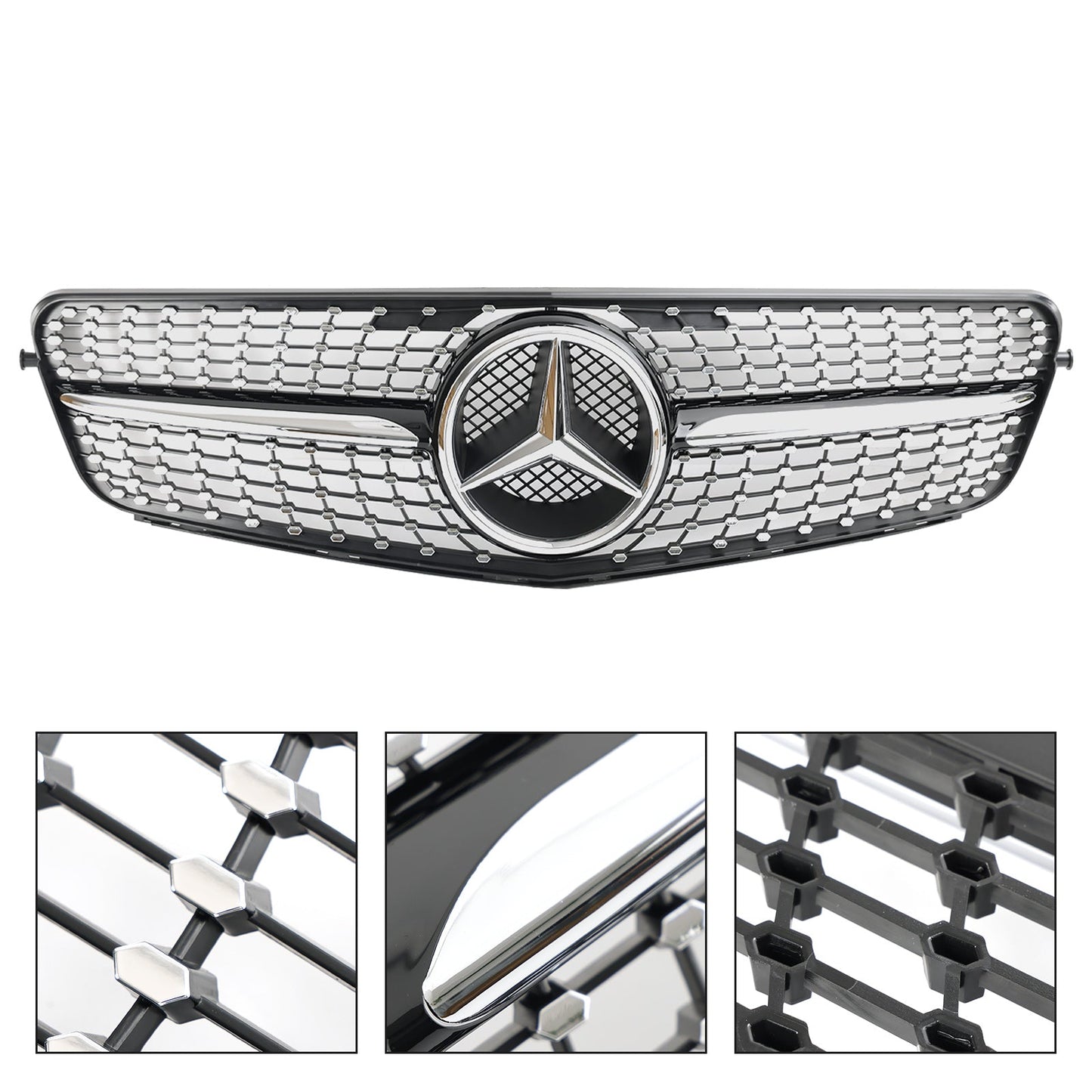 2008-2014 Mercedes Benz C-Class W204 C200 C230 C250 C300 C350 Diamond Black Chrome Front Grille Grill