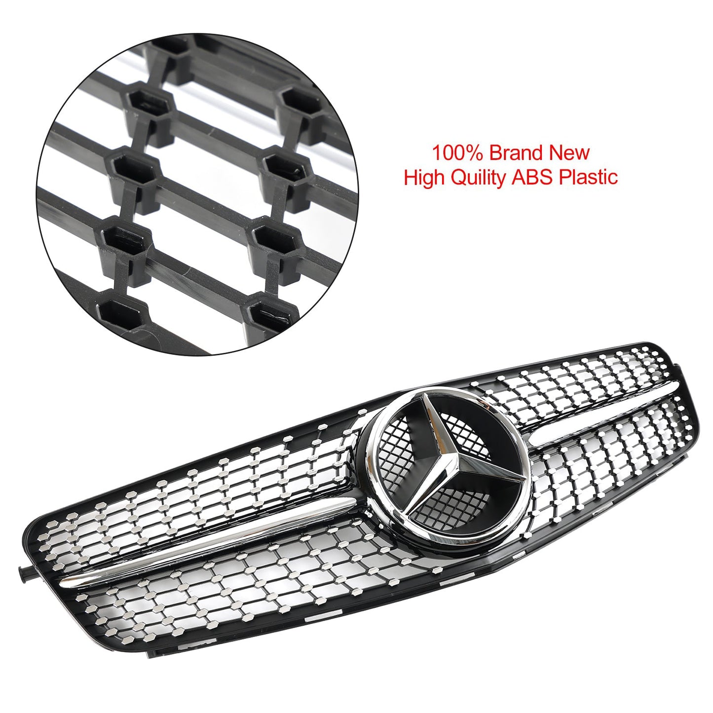 2008-2014 Mercedes Benz C-Class W204 C200 C230 C250 C300 C350 Diamond Black Chrome Front Grille Grill