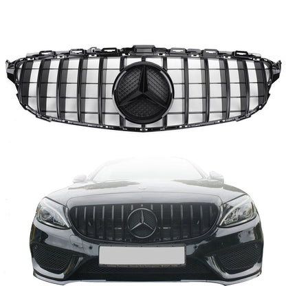 2015 2016 2017 2018 Mercedes Benz C-Class W205 C205 GT Style Grille Front Bumper Glossy Black Grill