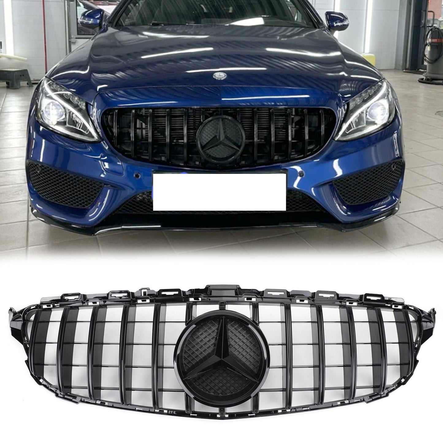 2015-2018 Mercedes Benz C-Class W205 C205 A205 C200/250/300/350/C43 GTR Style Front Bumper Grill Replacement Black Grille