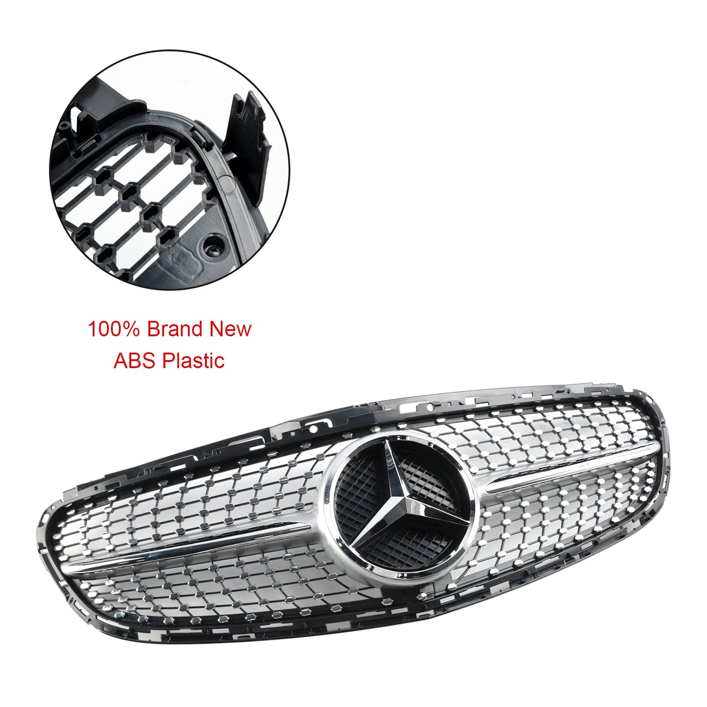 2013 2014 2015 2016 Mercedes Benz E-Class W212 Diamond Style Grill Front Bumper Replacement Chrome Grille W/ Emblem