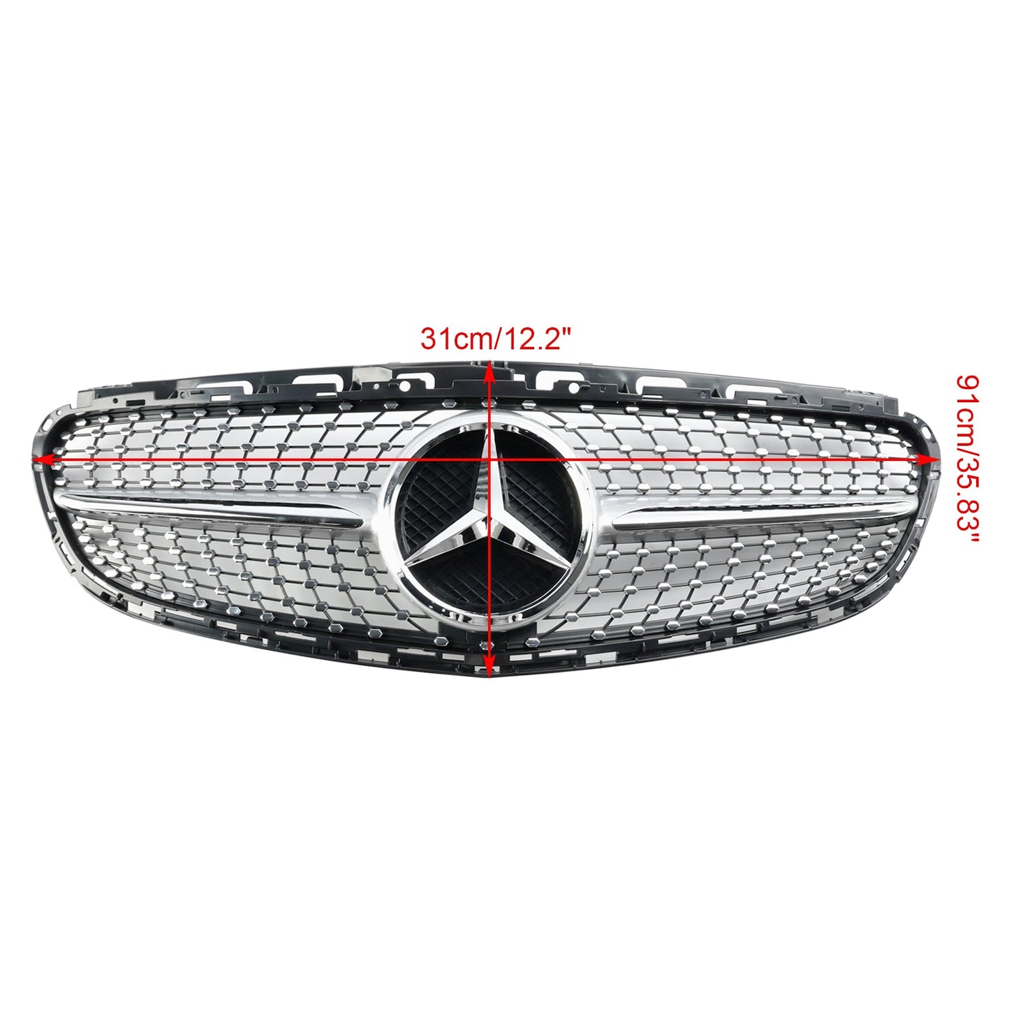 2013 2014 2015 2016 Mercedes Benz E-Class W212 Diamond Style Grill Front Bumper Replacement Chrome Grille W/ Emblem