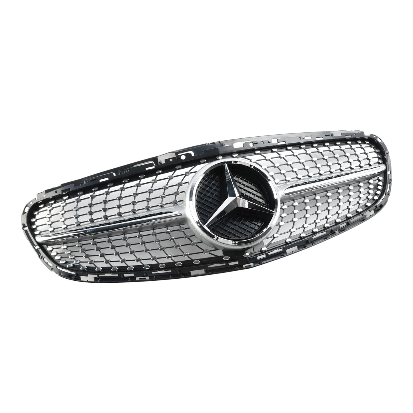 2013 2014 2015 2016 Mercedes Benz E-Class W212 Diamond Style Grill Front Bumper Replacement Chrome Grille W/ Emblem