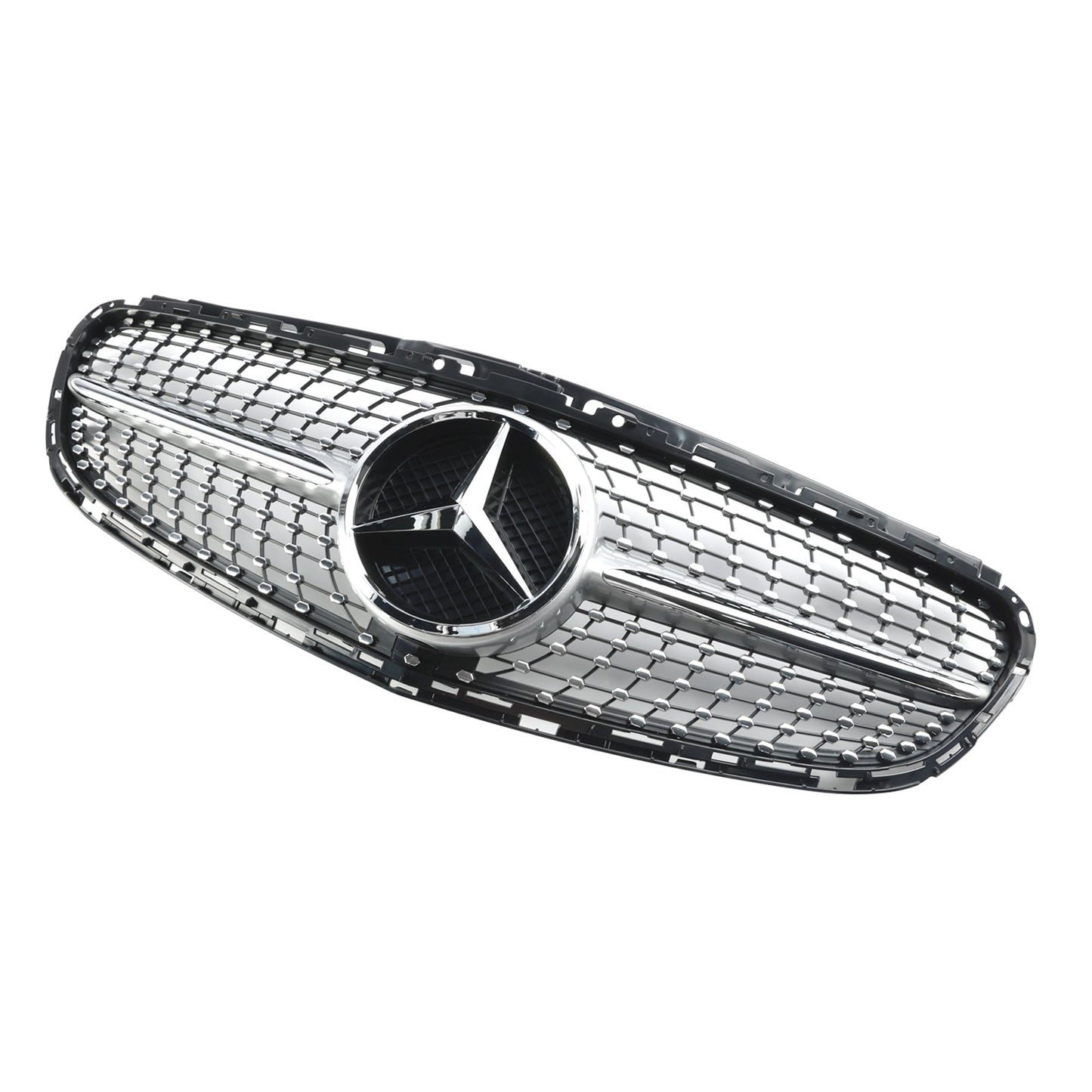 2013 2014 2015 2016 Mercedes Benz E-Class W212 Diamond Style Grill Front Bumper Replacement Chrome Grille W/ Emblem