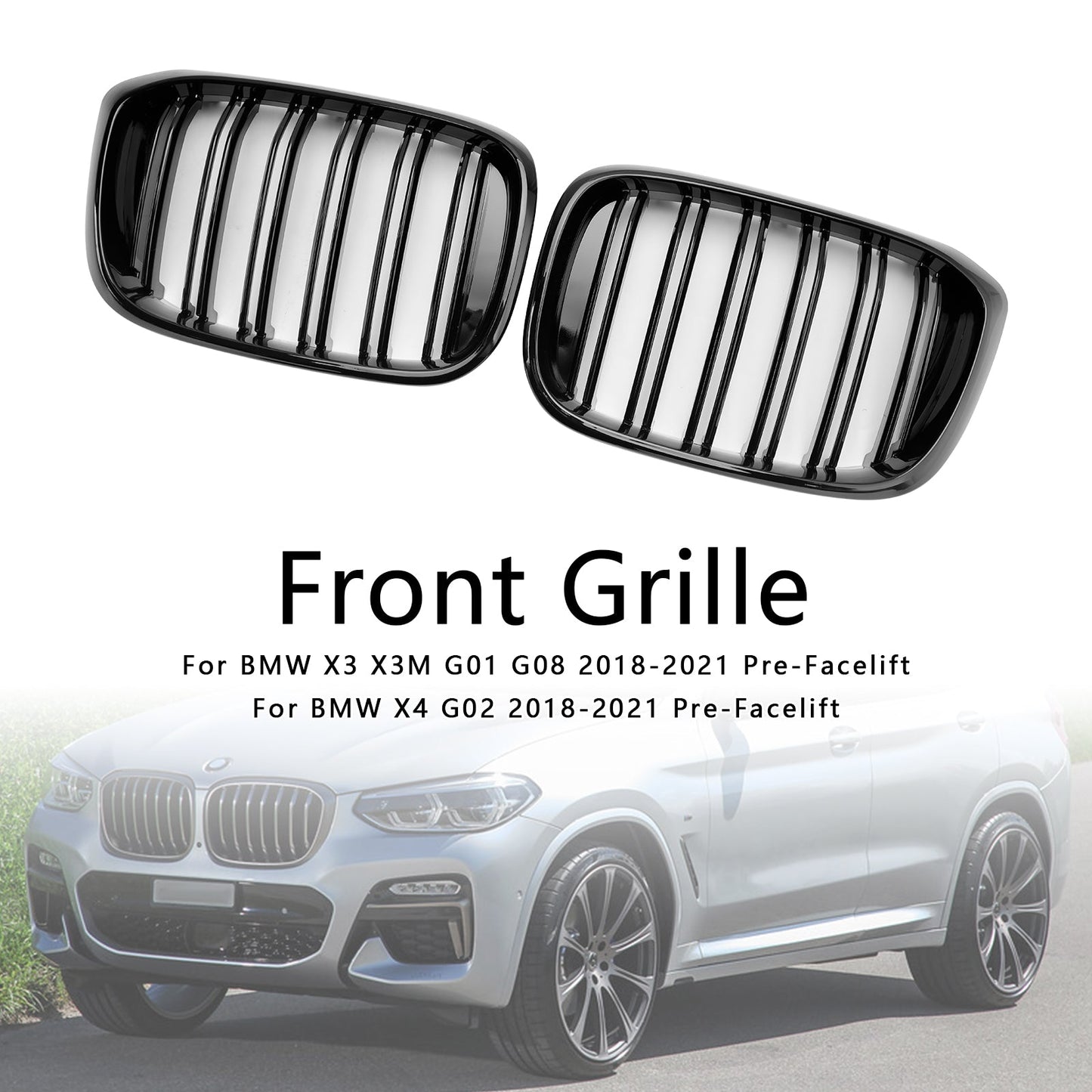 2018-2021 BMW X4 G02 X3 G01 G08 Gloss Black Front Kidney Grille Mesh Grill