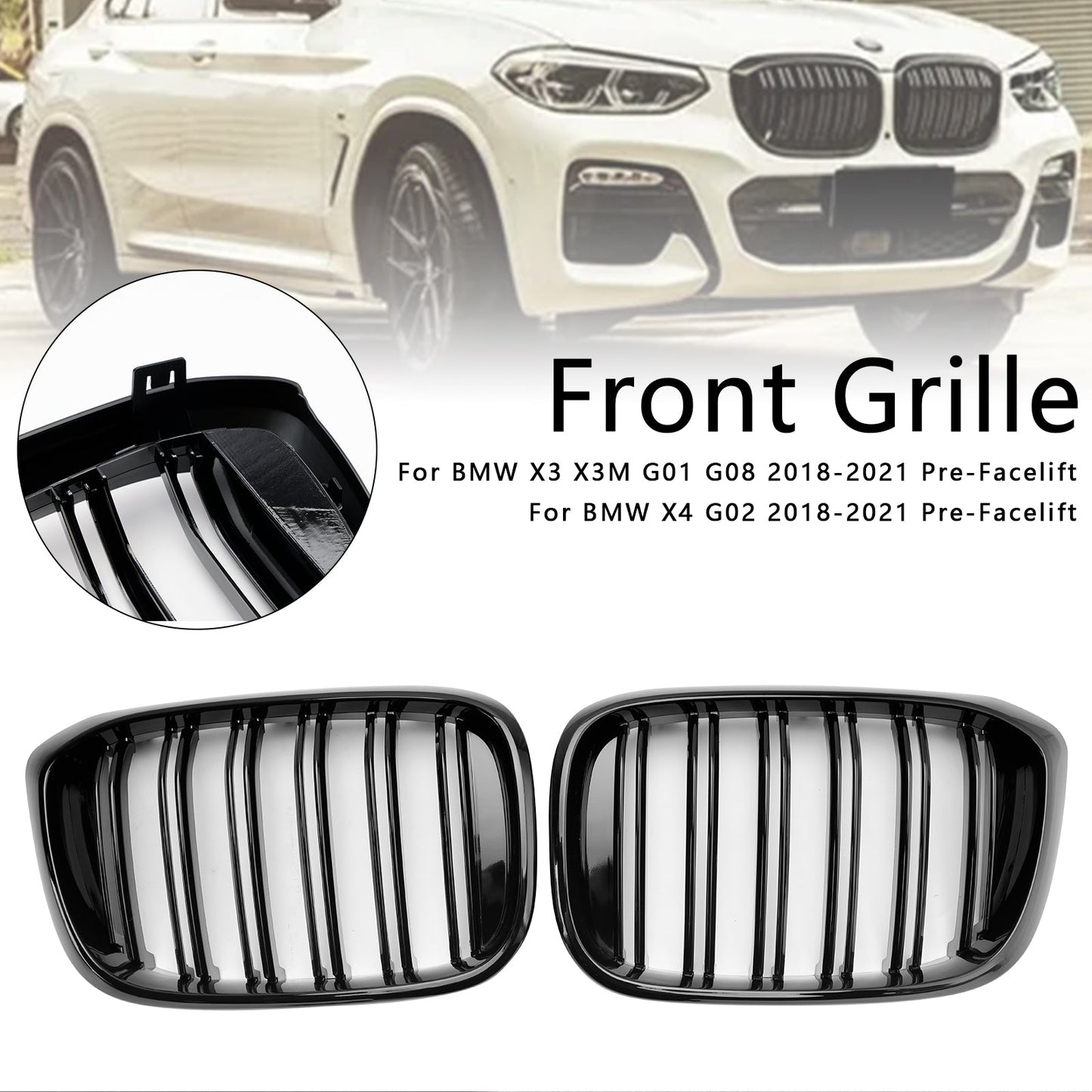 2018-2021 BMW X4 G02 X3 G01 G08 Gloss Black Front Kidney Grille Mesh Grill