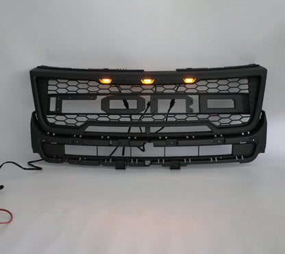 2016-2017 Ford Explorer Base/XLT/Limited/Platinum/Sport Front Upper Bumper Grill Replacement Black Grille With Lights