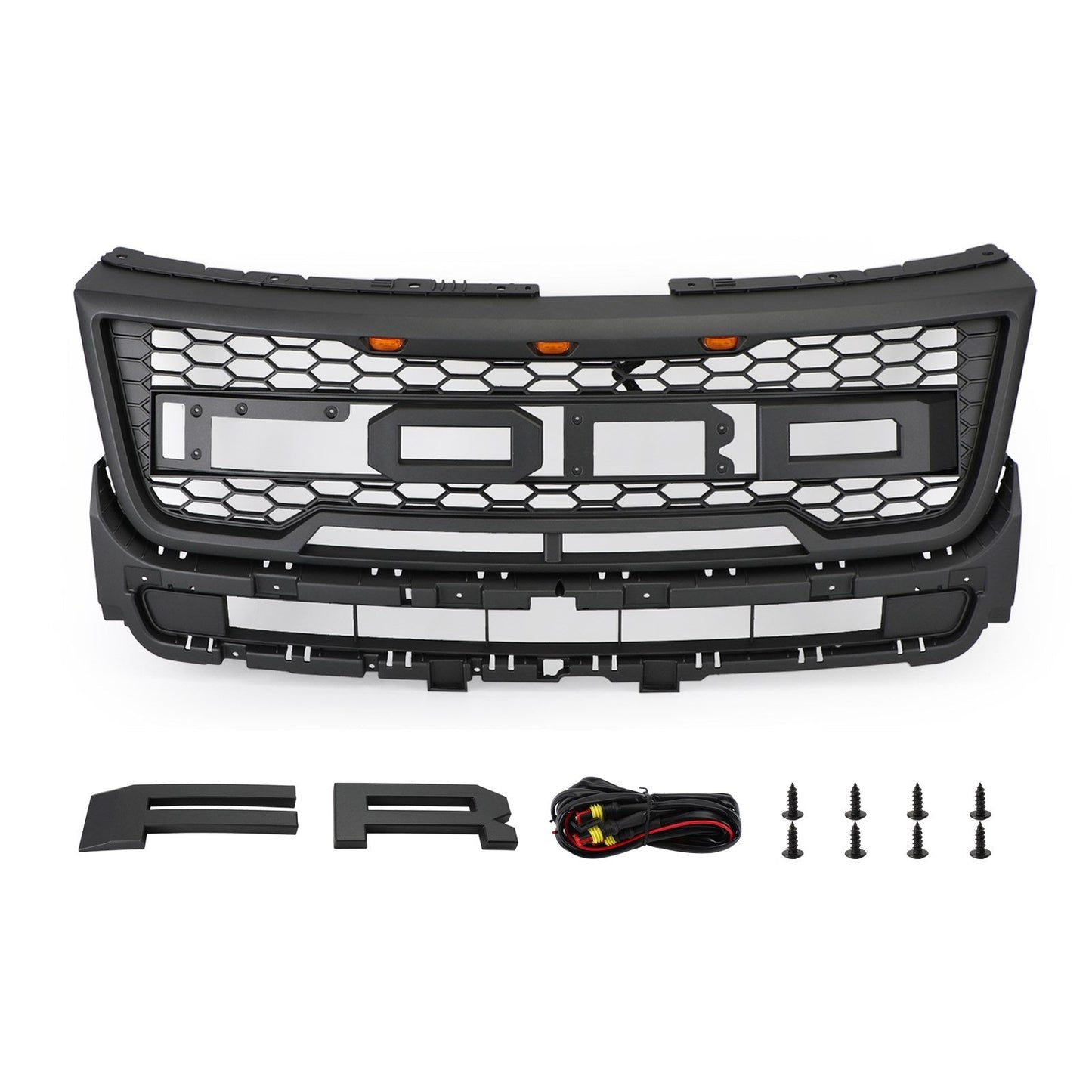 2016-2017 Ford Explorer Base/XLT/Limited/Platinum/Sport Front Upper Bumper Grill Replacement Black Grille With Lights