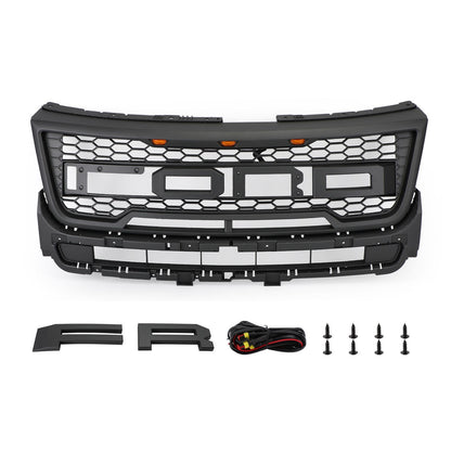 2016-2017 Ford Explorer Base/XLT/Limited/Platinum/Sport Front Upper Bumper Grill Replacement Black Grille With Lights