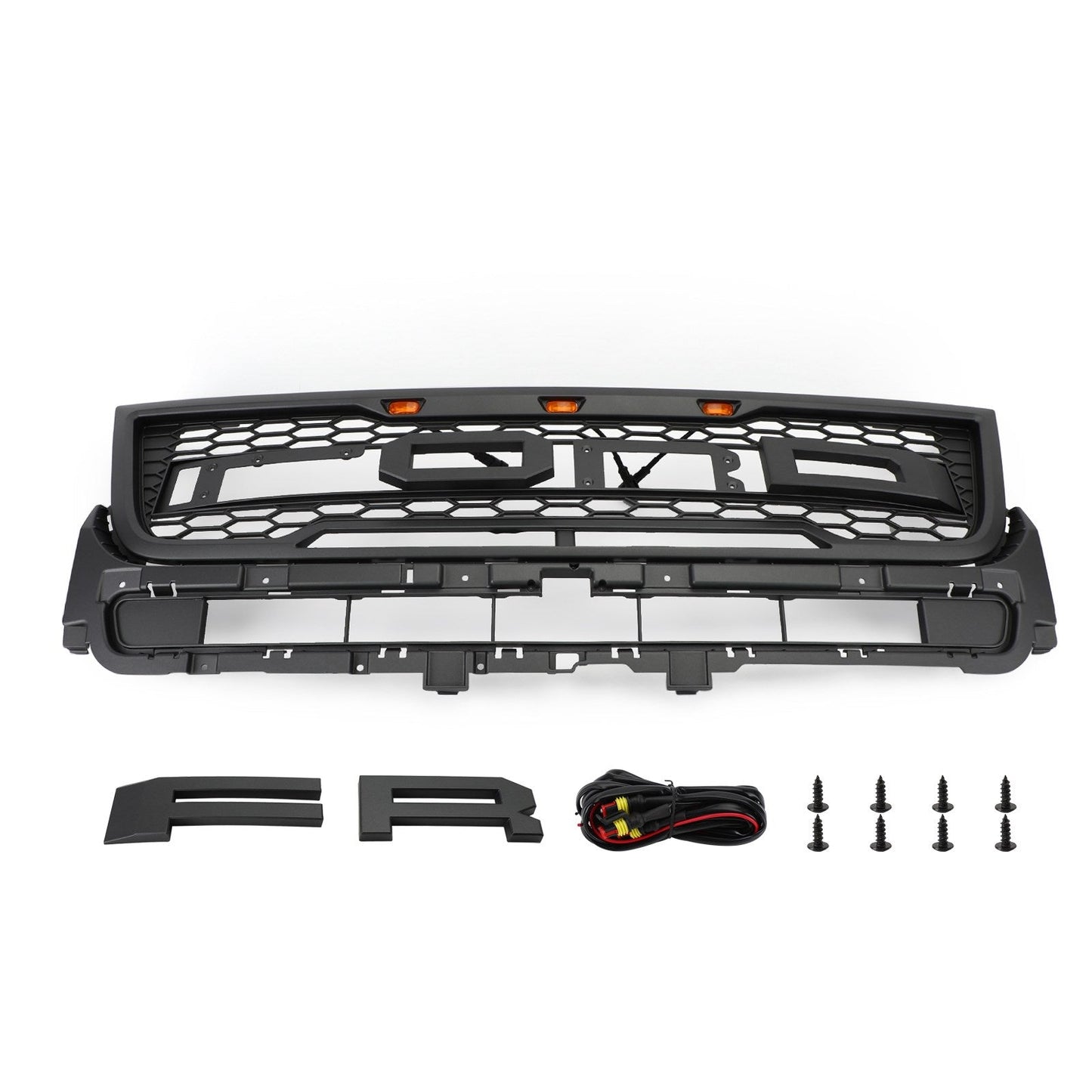 2016-2017 Ford Explorer Base/XLT/Limited/Platinum/Sport Front Upper Bumper Grill Replacement Black Grille With Lights