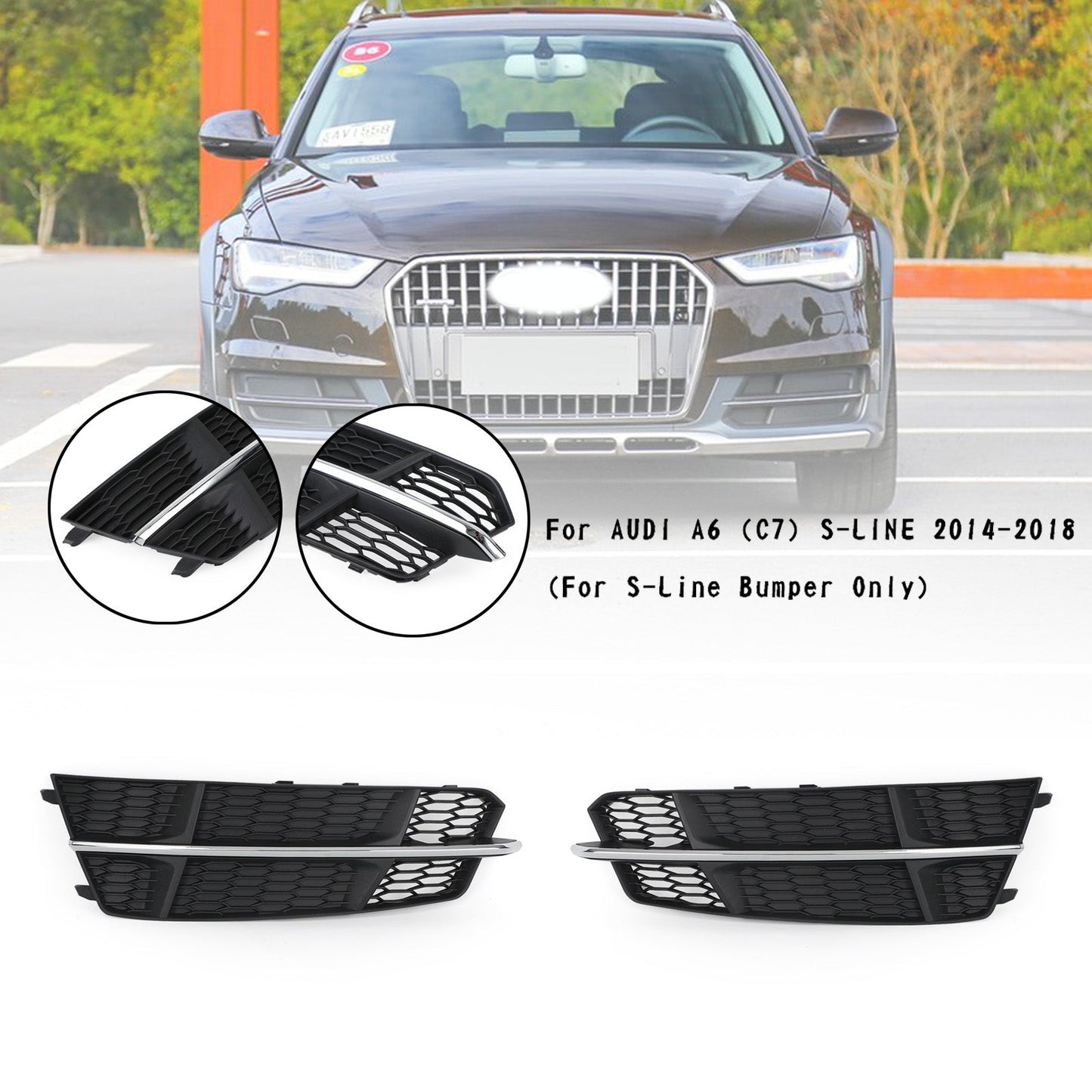 2016-2018 Audi A6 C7 S-Line Bumper Front Bumper Grill 4G0807681AN 4G0807682AN Lower Grille Grill Black Chrome Generic