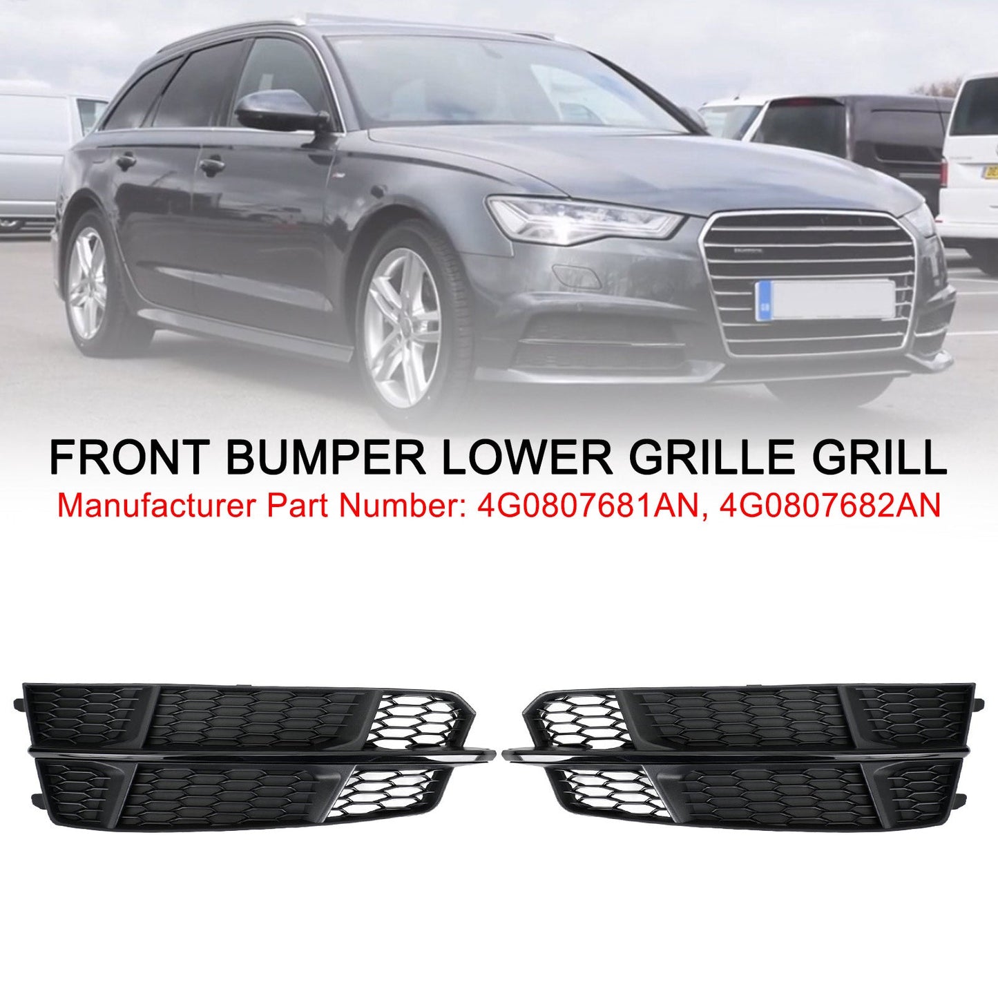 2016-2018 Audi A6 C7 S-Line Bumper Front Bumper Grill 4G0807681AN 4G0807682AN Lower Grille Grill Black Chrome Generic
