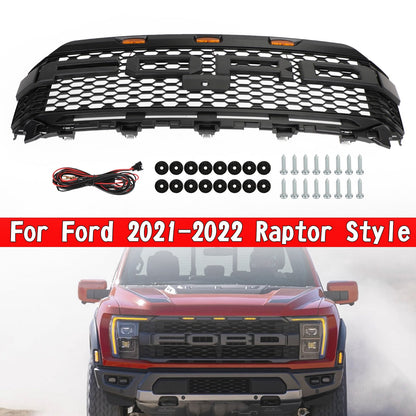 2021-2023 F150 Ford Raptor Replacement ABS Front Bumper Grille Grill W/ LED Generic