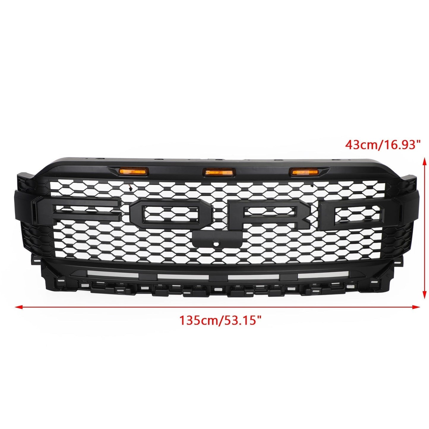 2021-2023 Ford F150 Front Bumper Honeycomb Black Grille With LED & Camera Hole & Letter Raptor Style Grill