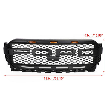 2021-2023 Ford F150 Raptor Style Grille Front Bumper Black Grill W/ LED & Camera Hole