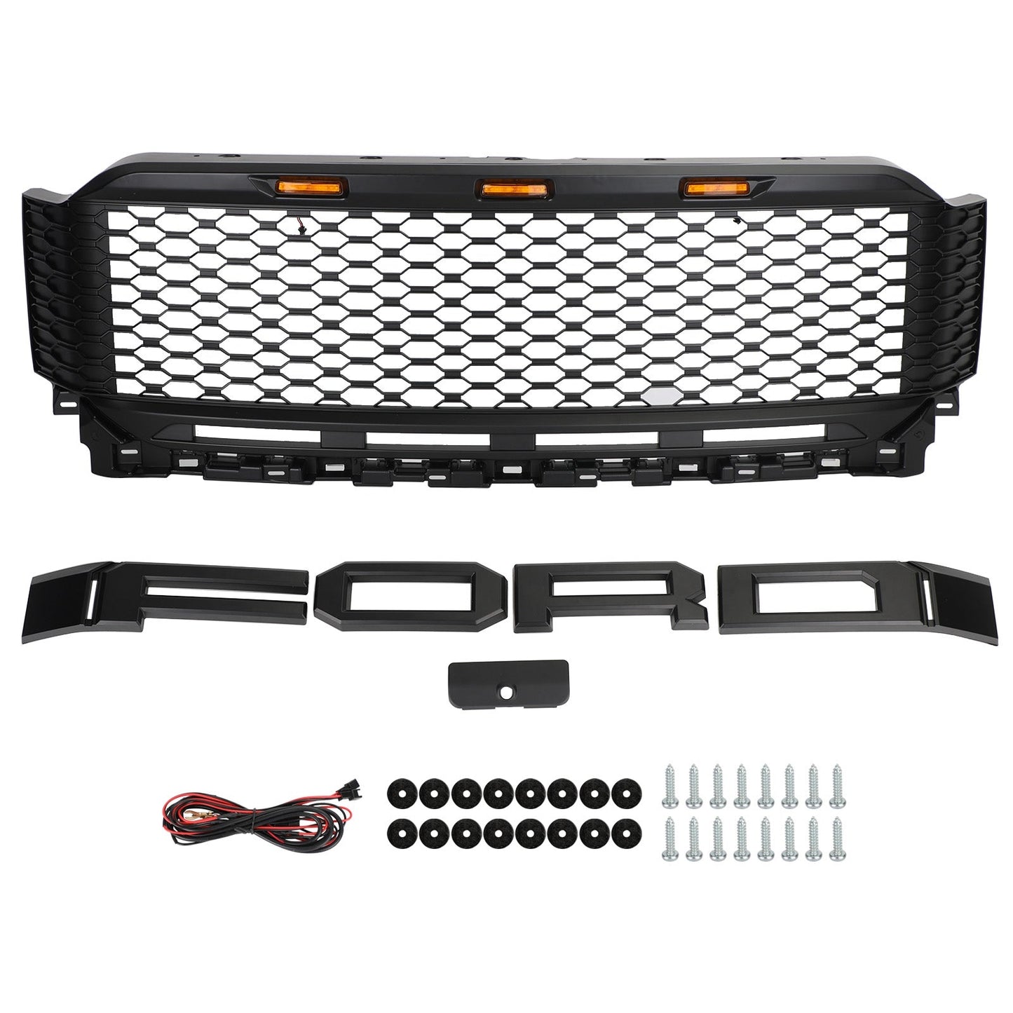2021-2023 Ford F150 Raptor Style Grille Front Bumper Black Grill W/ LED & Camera Hole