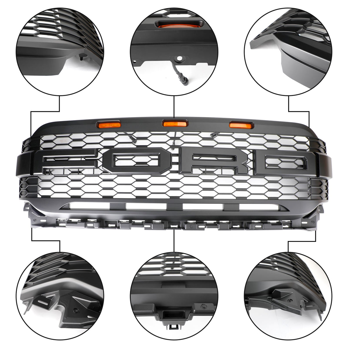 F150 2021-2023 Ford Raptor Style Replacement Front Bumper Grille Grill W/ LED Generic