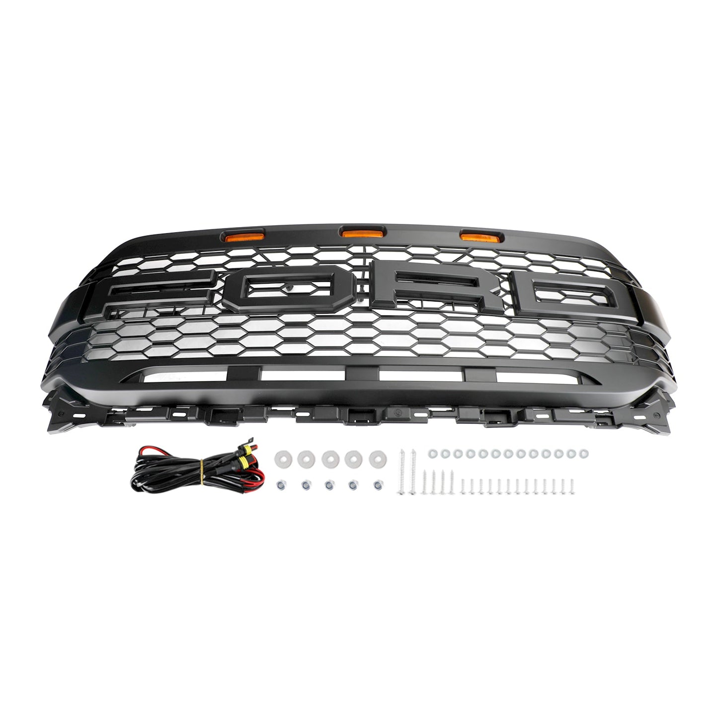 Ford F150 2021 2022 2023 Raptor Style Grill Front Bumper Honeycomb Matte Black Grille With LED Light