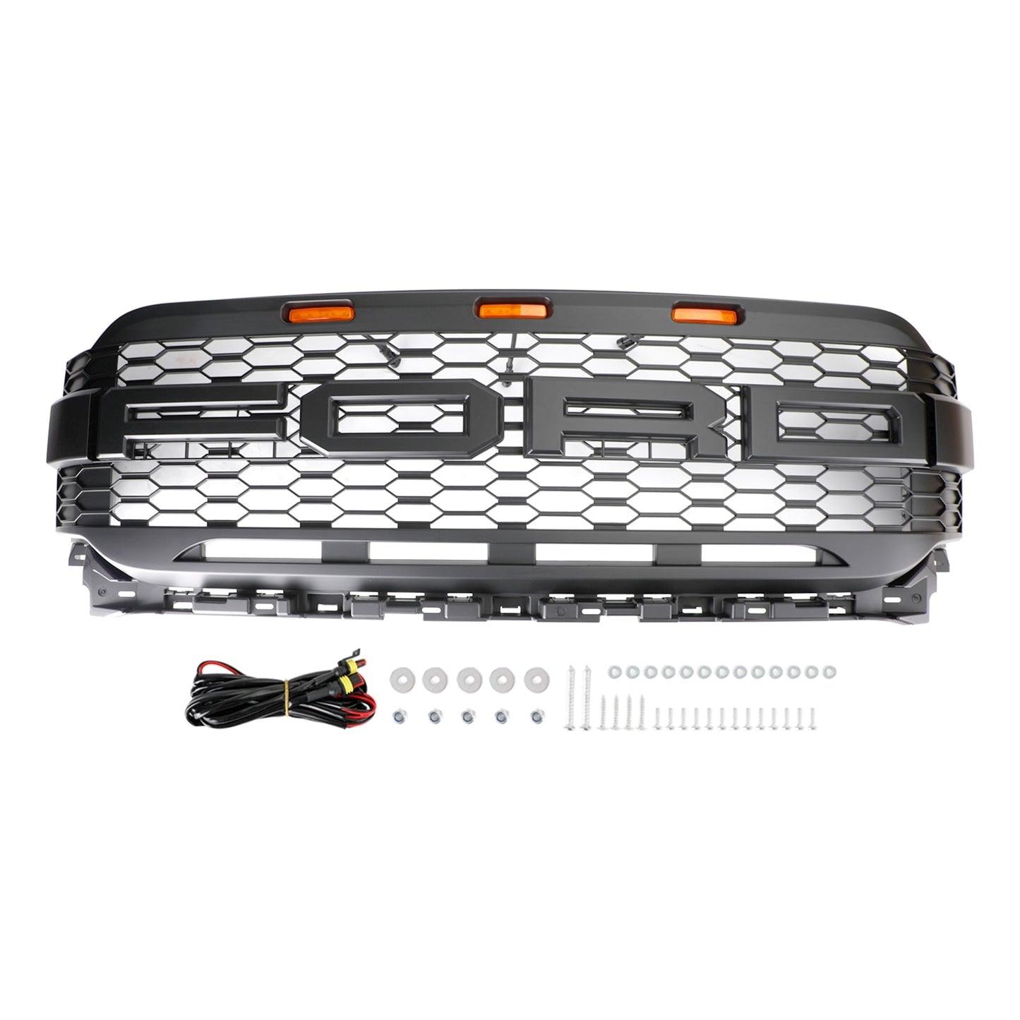 Ford 2021-2023 F150 XLT/Lariat/Platinum/King Raptor Style Replacement Front Bumper Grill Black Grille W/ LED