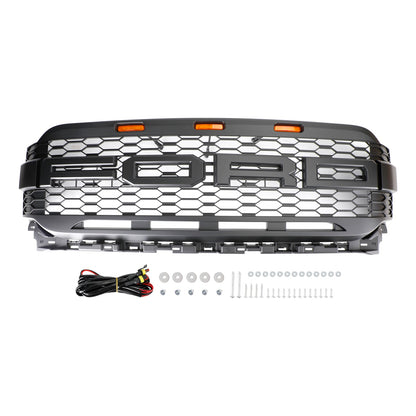 F150 2021-2023 Ford Raptor Style Replacement Front Bumper Grille Grill W/ LED Generic