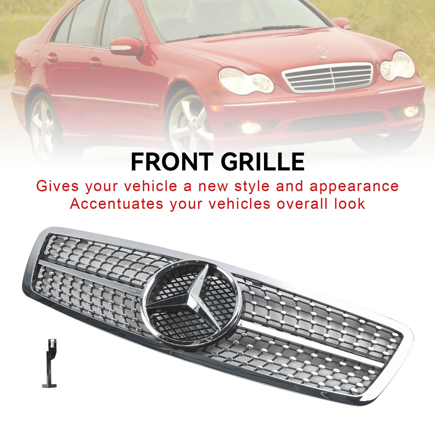 2001-2007 Mercedes-Benz C-Class W203 Front Bumper Grille Chrome Replacement Grill