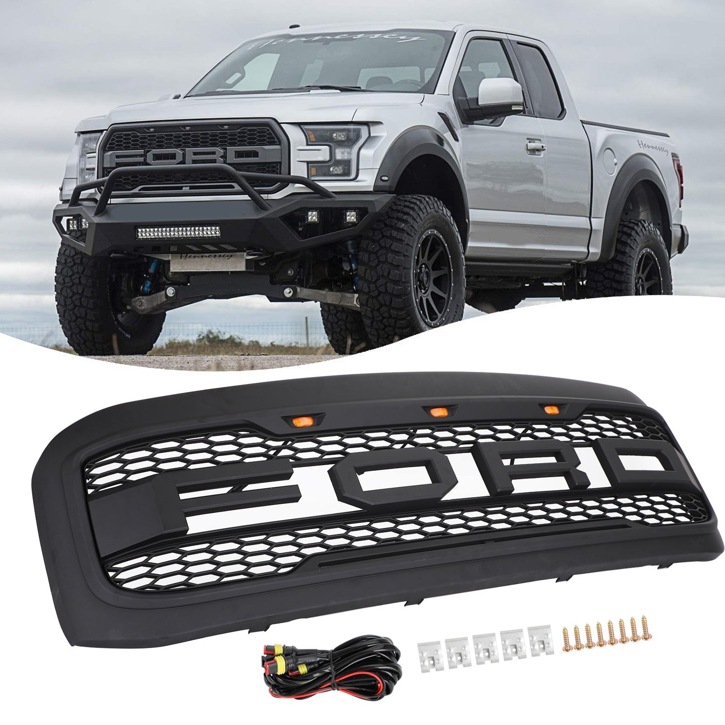 1999-2004 Excursion F250 F350 F450 F550 Ford Raptor Style Grill Replacement Super Duty Black Generic