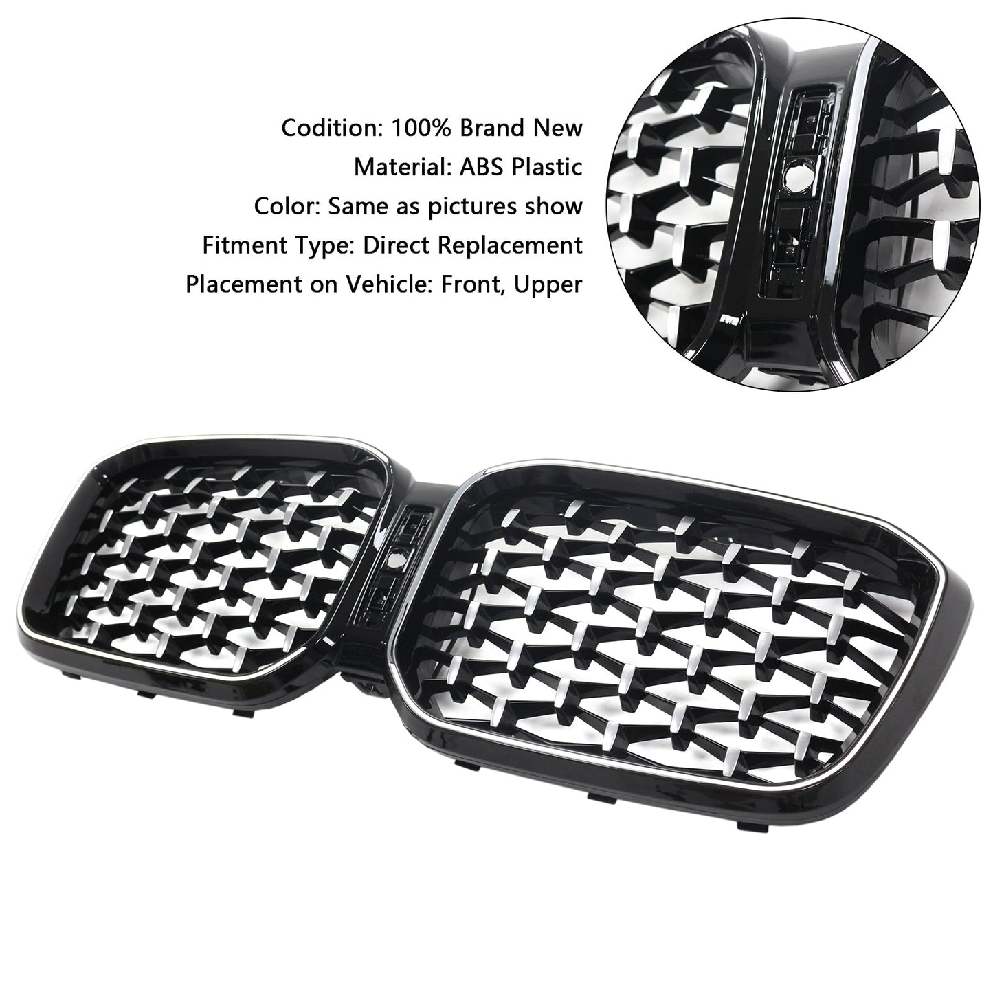 BMW X3 G01 / X4 G02 2022-2025 Black Kidney Front Grill Air Intake Radiator Bumper Grille W/ LED Strip Light