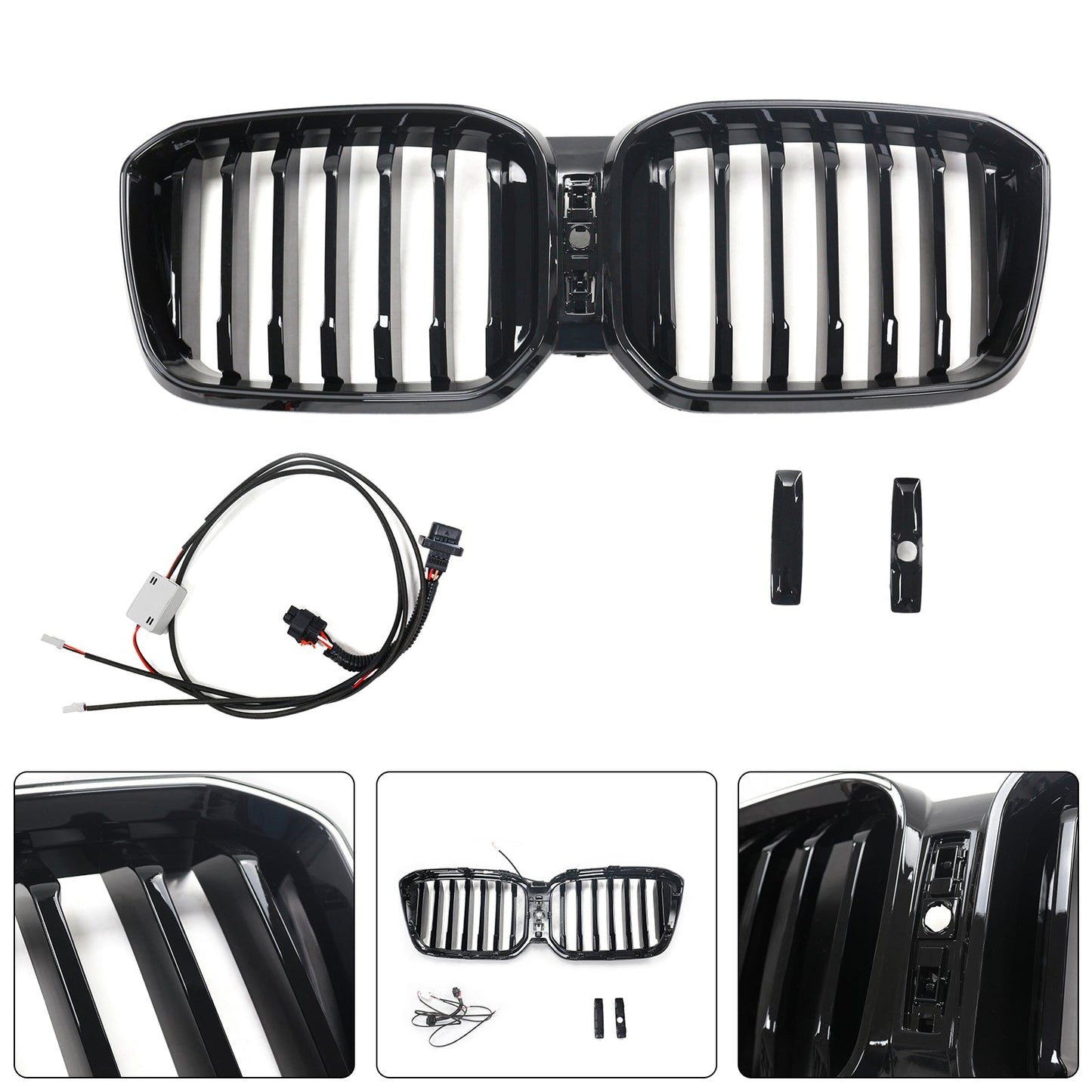 BMW X3 G01 / X4 G02 2022-2025 Black Kidney Front Grill Air Intake Radiator Bumper Grille W/ LED Strip Light